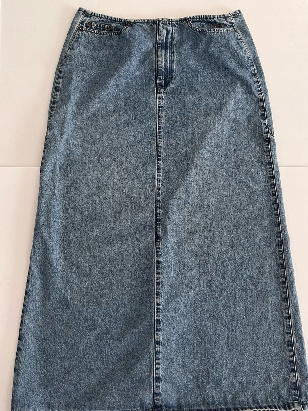 DKNY Vintage-Inspired Blue Denim Maxi Skirt